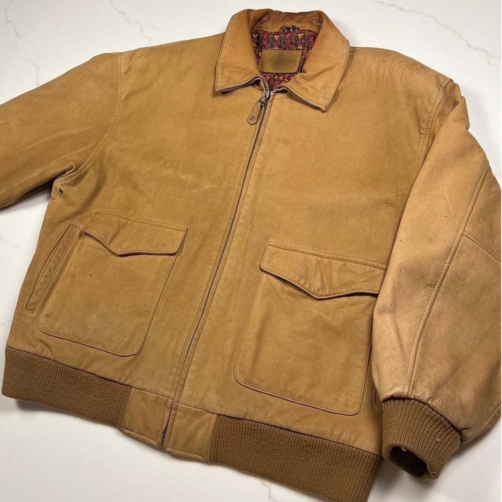 Hunt Club Leather Bomber Jacket Mens XL Tan Nubuck Aviator Quilted Lining A-2